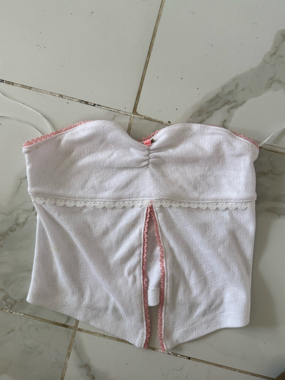 White Eyelet Camisole with Pink Trim